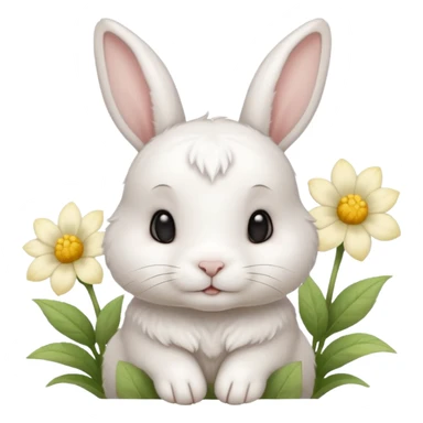 I want a cute white short haired rabbit with a light yellow flower on its ears sticker