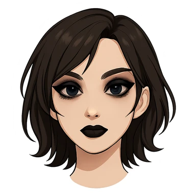 Isolate and keep only the face of Samsung Sam, removing neck and torso. The face should have black bob haircut and gothic style makeup. Preserve transparent background. sticker