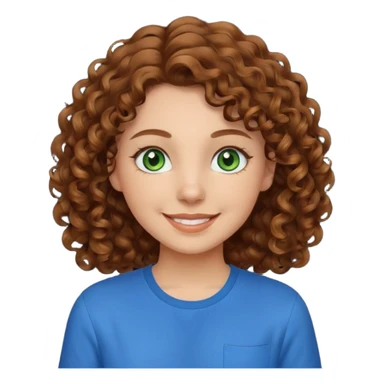 girl with brown hair, green eyes with a blue shirt no background ,young with curly hair smileing long hair not so curly and brown sticker