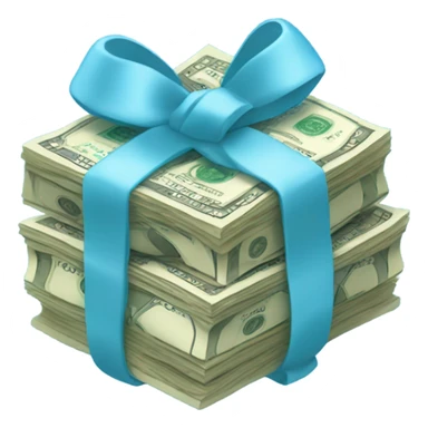 stack of money with light blue bow sticker