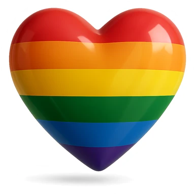 Make the realistic pride heart appear 3D and floating with a subtle shadow below in a photorealistic style, no background. sticker