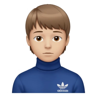 Crie um emoji de um menino com o cabelo castanho claro com uma franja reta e o corte low fade zumbi blusa de gola alta da adidas sticker