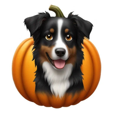 Small black australian shepherd dog in a pumpkin sticker