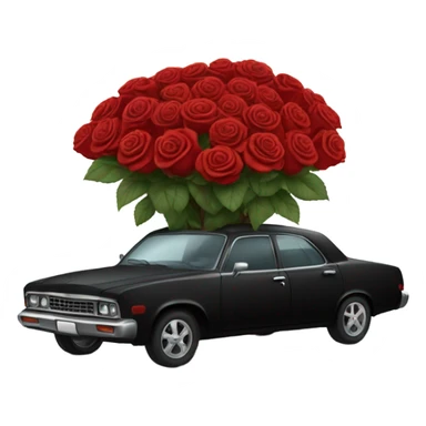 black pastel car in the trunk many roses red sticker