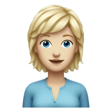 White woman with blonde mullet, short pixie bangs, blue eyes sticker