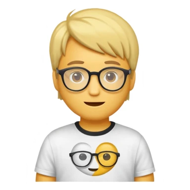 Erstell mir ein emoji von einer gut aussehenden Person. Diese sollte Männlich, ohne Bart mit Brille, guter Frisur und jung sein. Er soll sehr intelligent wirken, noch dazu sollte man sein T-shirt oder Hoodie sehen. sticker