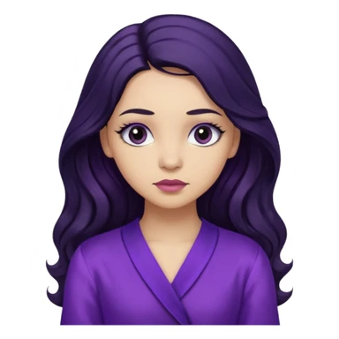  موهاش بلند و موج دار مشکی باشه و اینکه مژه هاش یکم بلند باشه دخترکی با تیپ بنفش و حالت متفکر sticker