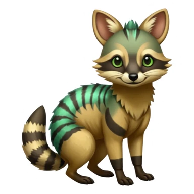 Shiny Green Colorful Dusky Dark Gloomy Glossy Aardwolf-Maned-Numbat-Tanuki-Genet-Bobcat-fusion-animal-hybrid-creature, full body sticker