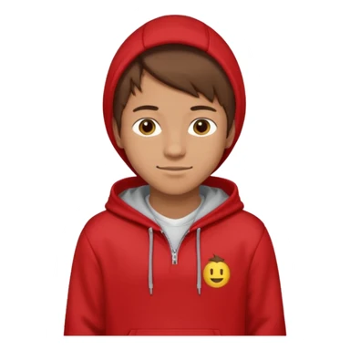 make me an emoji of an americain 19 yearold boy in a red hoodie that says "south" on it and give him with tan skin with his hands in his hands in his pocket wth a small smile with his hood on sticker