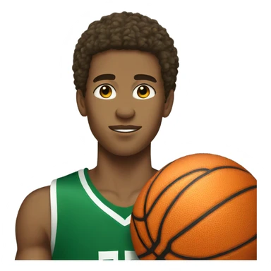 Afro light-skinned muscular male teenager in a green basketball uniform holding a basketball.  sticker