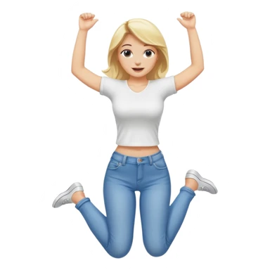 busty blonde woman full body jumping with arms up, SFW sticker