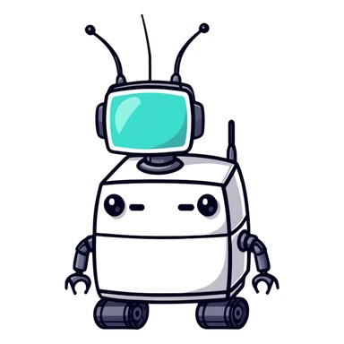 Retro-futuristic robot with a boxy head and antennas sticker