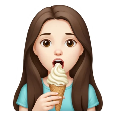 beautiful pale brunette girl with long hair eating an ice cream mouth closed sticker