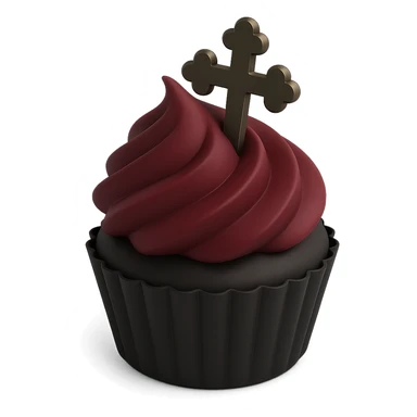Gothic cupcake in 3D black style with burgundy color, no background. sticker