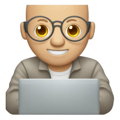 bald man with no glasses typing on computer - having fun! sticker