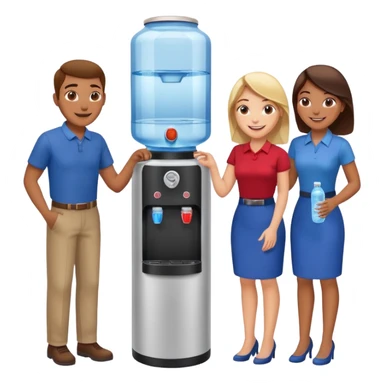 3 employees gathered around a water cooler, smiling and chatting sticker
