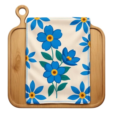 Blue floral kitchen towel with cutting board  sticker