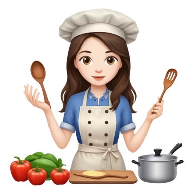 beautiful pale brunette girl with long hair cooking sticker