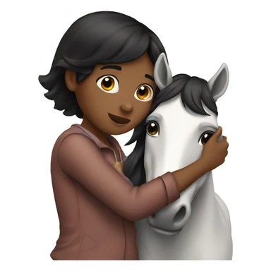 black haired girl hugging horse sticker