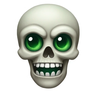 scary looking skull with big green eyes  sticker