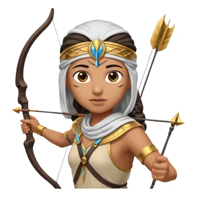 Emoji portrait of an Egyptian archer. Headcloth, bow and arrow, focused expression. sticker