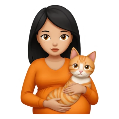 pregnant black hair woman with orange cat sticker
