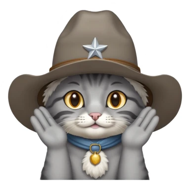 Gray cat with cowboy hat and prayer hands  sticker
