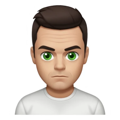 Robbie Williams with green eyes and shirt, dark brown hair sticker