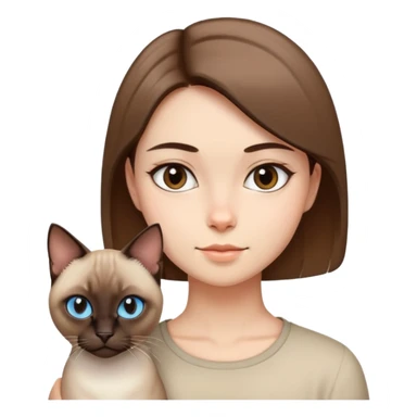 a  girl with brown  straight Short hair and Siamese cat. sticker