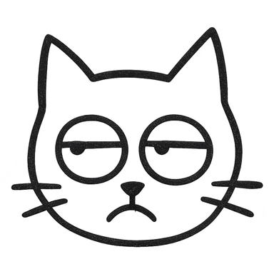minimalist line art eye-rolling cat, black and white, transparent background sticker