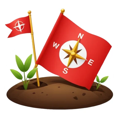 A minimal emoji of a compass pointing toward a planted flag. Flat design, confident colors, modern emoji style. Represents choosing direction and seeing it through to completion. Avoid corporate or motivational poster aesthetics. sticker