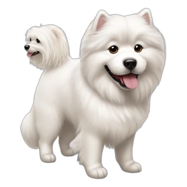 Samoyed playing with a shih tzu sticker