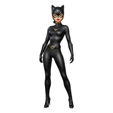 Isolated, ultra detailed illustration of the most incredibly realistic catwoman, DC Hero. Full body, patent leather shiny black out piece outfit, perfect makeup,
figurine imaginable, toy style. sticker