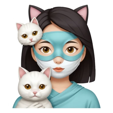 Asian girl mask sheet whole face with a white cat sticker