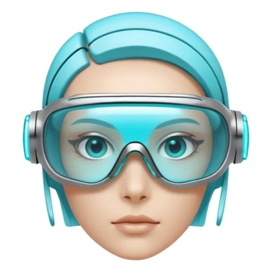 3D render of Digi-Visor, futuristic cyborg aesthetic, fusion of organic skin and chrome metal, sleek white plastic eyewear with a cyan glowing strip, isolated on white background --v 6.0. sticker