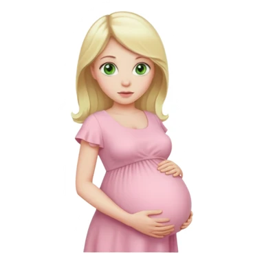 blond pregnant woman in pink pale dress with green eyes sticker