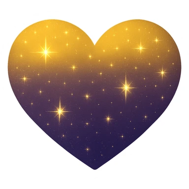 Modify the heart with a night sky gradient to a yellow night theme with a purple gradient, more stars, and a soft glow. Remove the background entirely  sticker