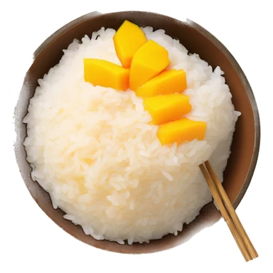 sticky rice bowl with mango slices and condensed milk on top sticker
