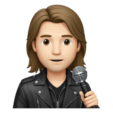 lether jacket log hair man holding microphone sticker
