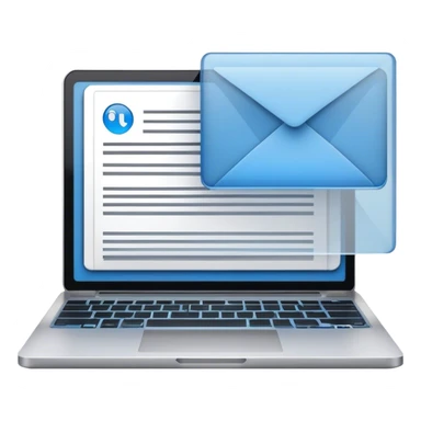 Create an emoji representing blogging. The design should feature an open laptop or tablet with a visible blog post on the screen. Use professional colors like blue, gray, and black. Make the background transparent. sticker