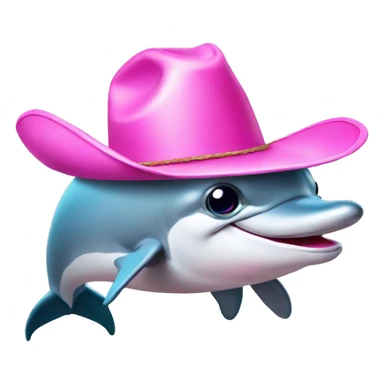 Dolphin with pink cowboy hat and silly face, front face sticker
