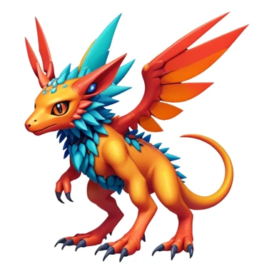  colorful warm-colored hot lush exotic modern cyber-Fakémon-Digimon-Trico-Vernid-creature (full body) sticker