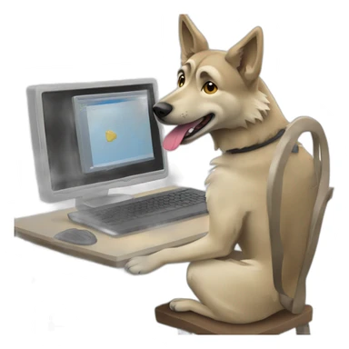 Czechoslovakian wolfdog working on a computer   sticker