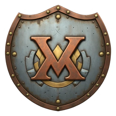 a battle worn steel shield with engraved roman numerals "XXX", the roman numerals should be prominent and in the center of the shield sticker