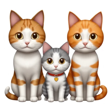 3 different coloured short haired cats including; a dark brown tabby and white cat, and a dark grey and white and a ginger and white sticker