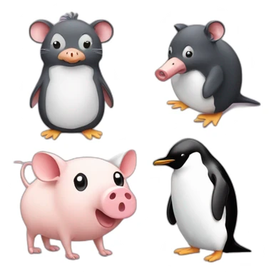Mouse with penguin and two pigs sticker