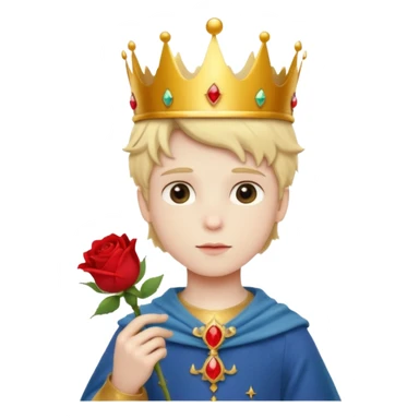 The Little Prince with a crown and a rose in his hand sticker