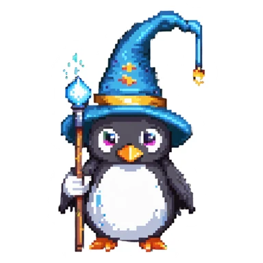 penguin wizard with magic wand and wizard hat sticker
