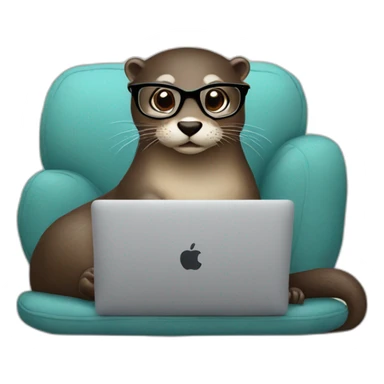 female otter with glasses use a macbook while seated against a pillow sticker