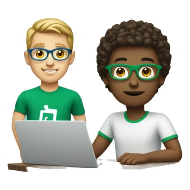 white young man with square glasses and blue eyes wearing green t-shirt using laptop  sticker